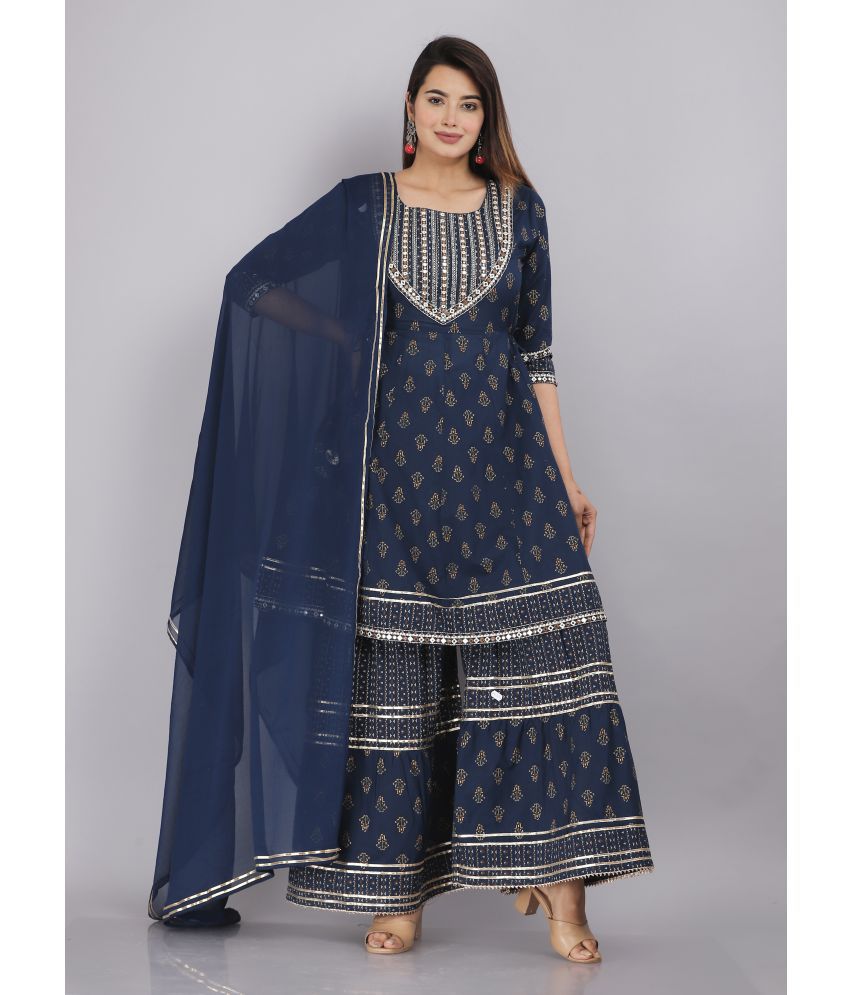    			JC4U - Blue Frock Style Cotton Women's Stitched Salwar Suit ( Pack of 1 )