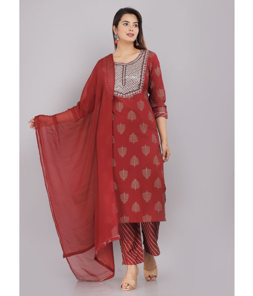     			JC4U - Maroon Straight Rayon Women's Stitched Salwar Suit ( Pack of 1 )