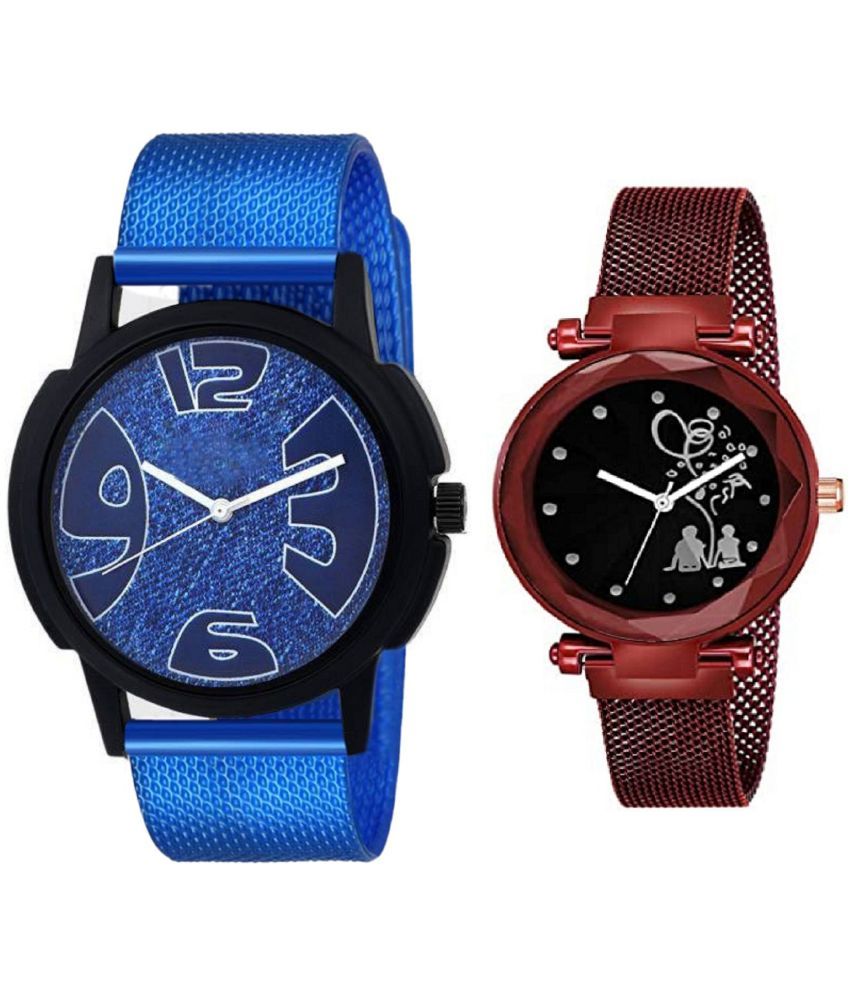     			newmen - Blue PU Analog Couple's Watch