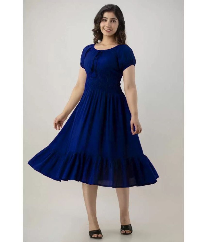     			Frionkandy - Blue Rayon Women's Fit & Flare Dress ( Pack of 1 )