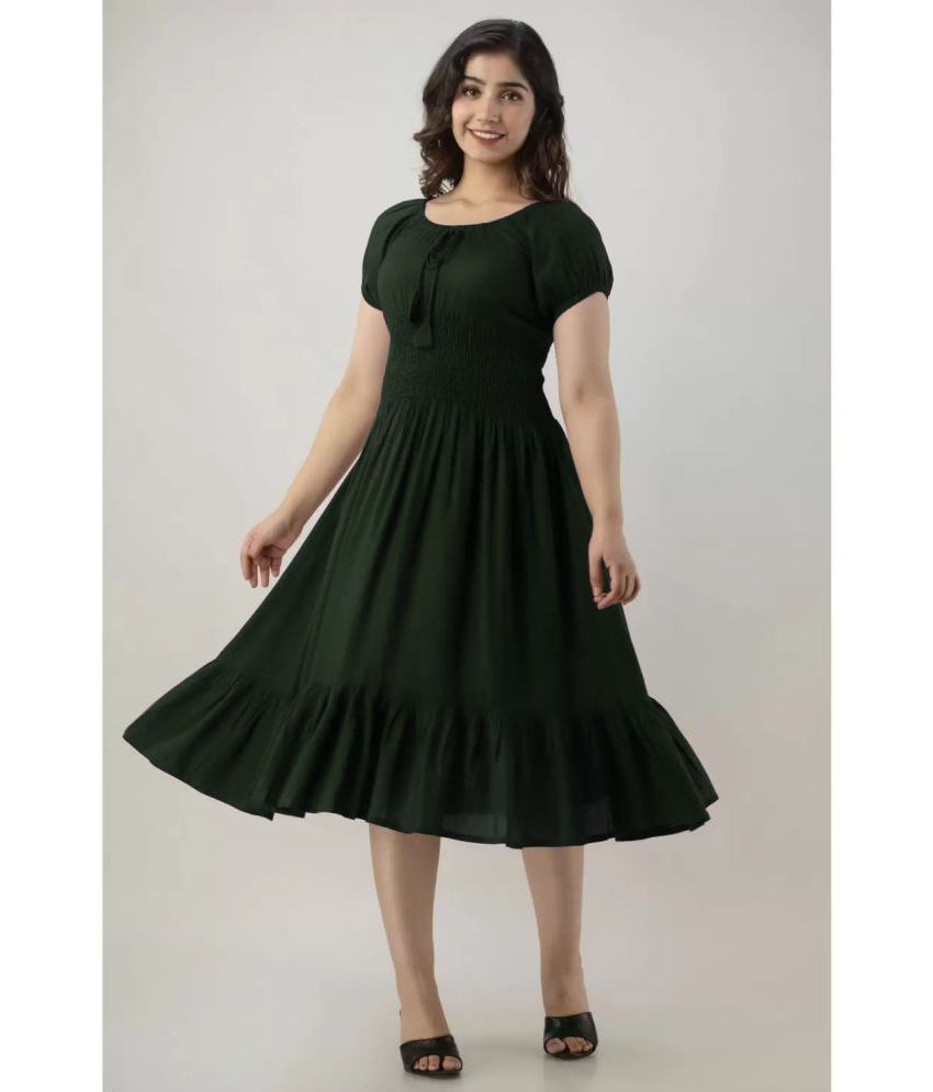     			Frionkandy - Green Rayon Women's Fit & Flare Dress ( Pack of 1 )
