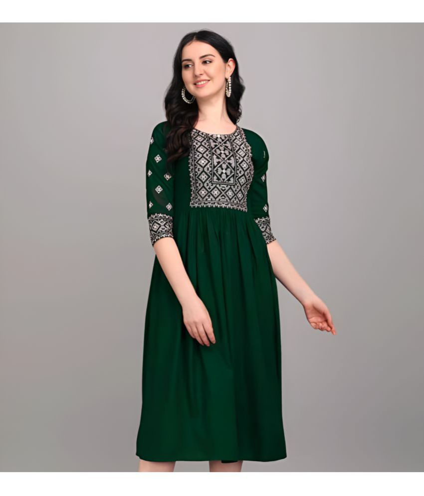     			Harshit Point - Green Rayon Women's Flared Kurti ( Pack of 1 )