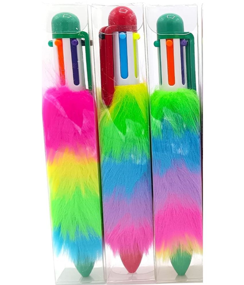     			YESKART-Fully 6 In 1 Soft Rainbow Color Fur Pen  For Kids Stationery Items For Kids PACK OF 3