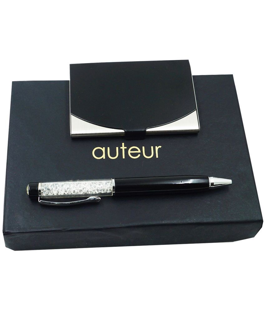    			auteur Premium Gift Set Men & Women (Black Color RFID Safe Card Holder+ Crystal Black Ball Pen) Ideal Gift Choice For Your Love Ones