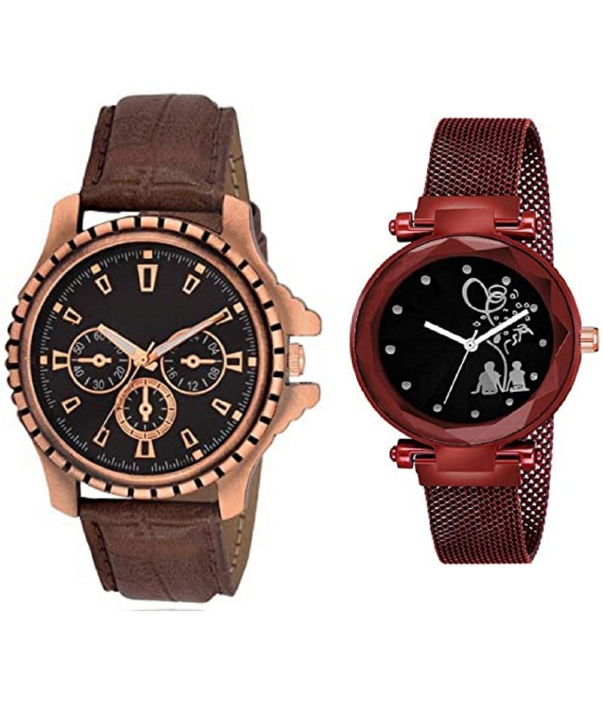     			newmen - Brown Leather Analog Couple's Watch