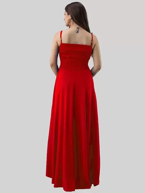 Backless Red Jersey V Neck Slit Long Prom Dress - Promfy