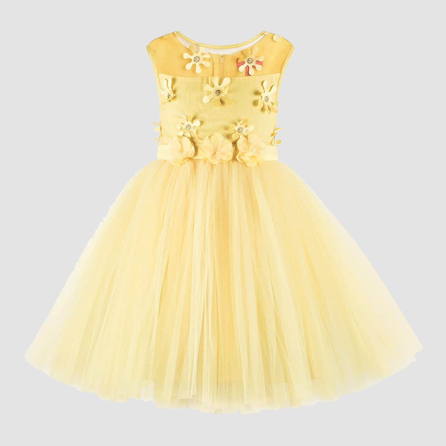     			9stiches - Yellow Net Girls Frock ( Pack of 1 )