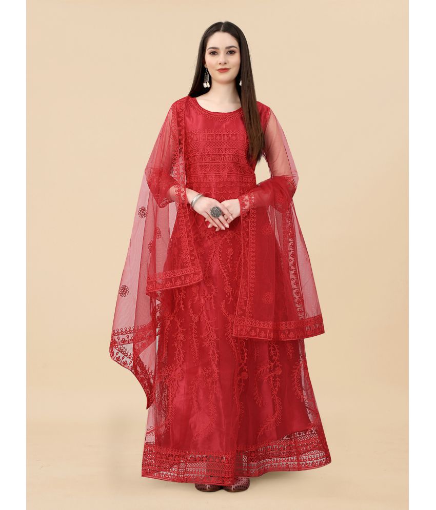    			Apnisha - Maroon Anarkali Net Women's Semi Stitched Ethnic Gown ( Pack of 1 )