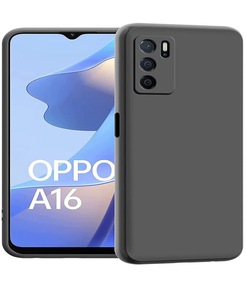     			Case Vault Covers - Black Silicon Plain Cases Compatible For Oppo A16 ( Pack of 1 )