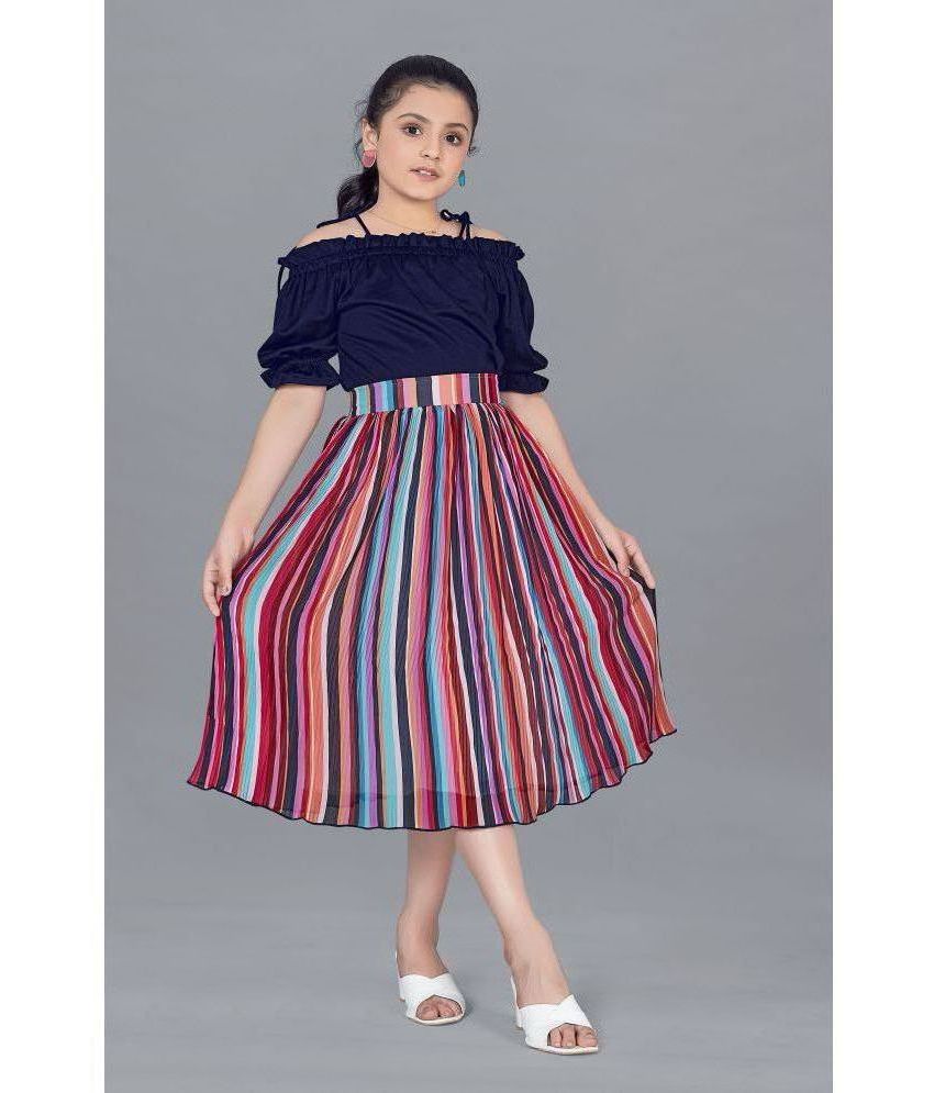     			Fashion Dream - Navy Blue Georgette Girls Top With Skirt ( Pack of 1 )