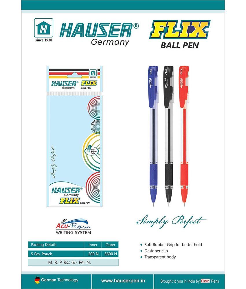     			Hauser Flix Ball Pen Blue (Pack Of 60pc)