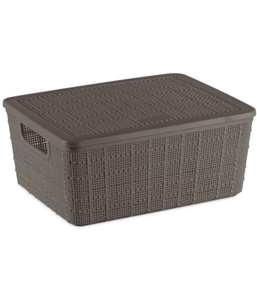     			Milton Dobby Multipurpose Storage Small Basket With Lid, 1 Pc, (24.5 x 19 x 10.8 cm - 3.5 Ltrs), Brown | For Kitchen | Toys | Accessories | Clothes | Vegetables | Cosmetics | Books | Office
