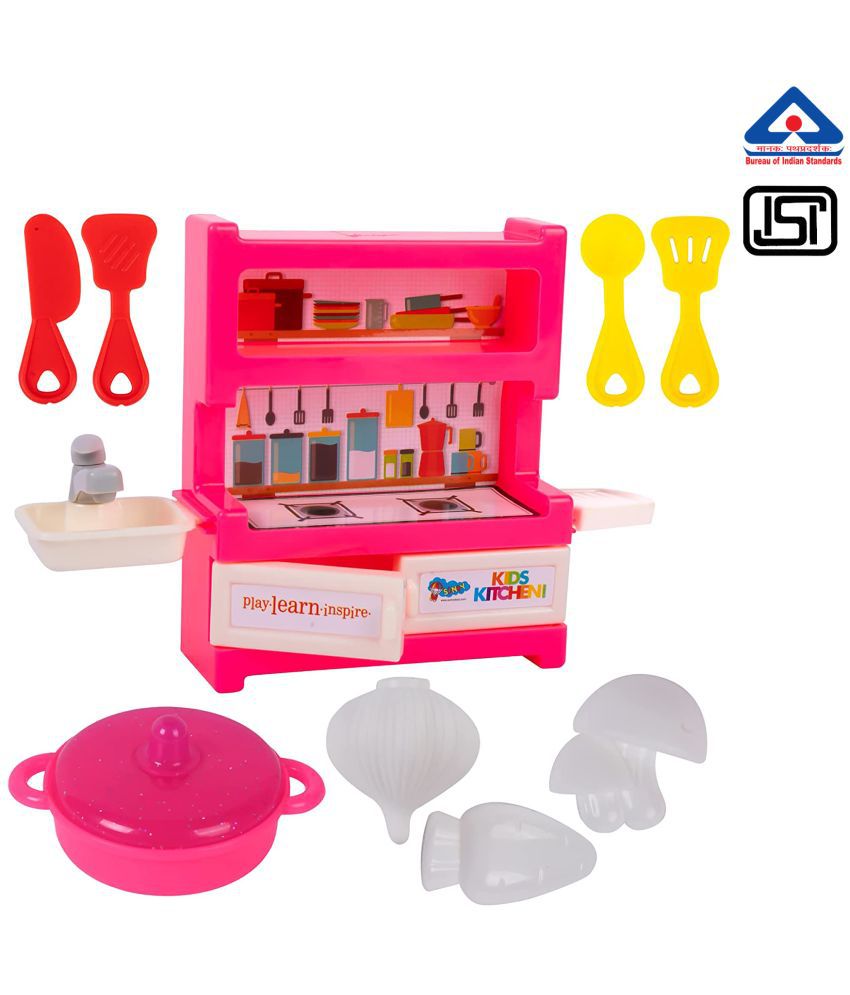     			WISHKEY Kitchen Set For Kids With Stove Cupboard & Plastic Utensils, Little Chef's Cooking Pretend Play Indoor Toy With Accessories for Boys & Girls