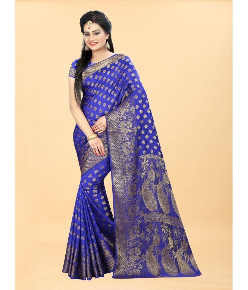     			Gazal Fashions - Blue Banarasi Silk Saree With Blouse Piece ( Pack of 1 )