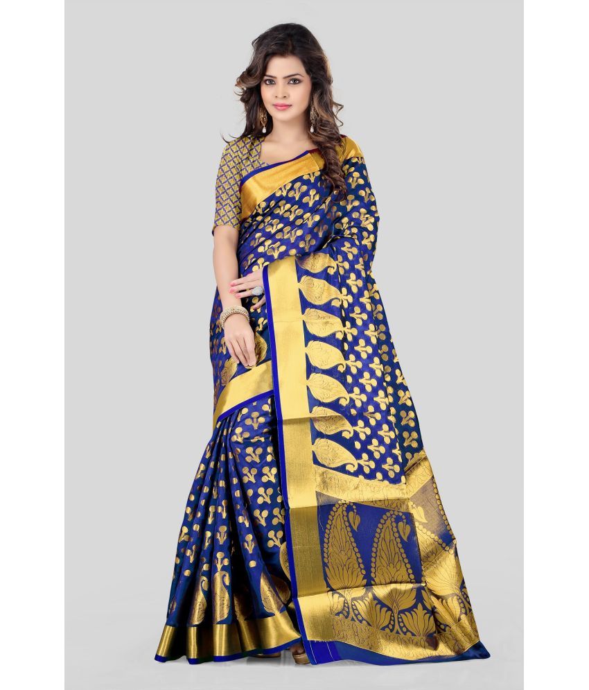     			Gazal Fashions - Blue Banarasi Silk Saree With Blouse Piece ( Pack of 1 )