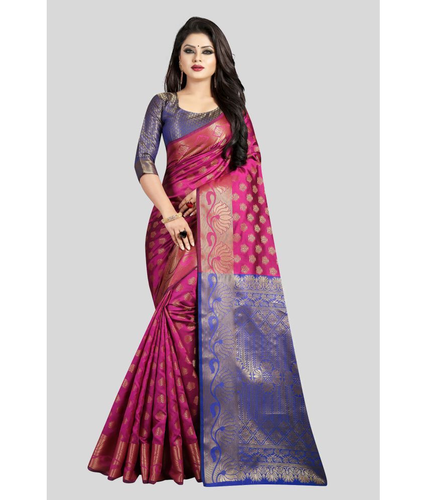     			Gazal Fashions - Pink Banarasi Silk Saree With Blouse Piece ( Pack of 1 )