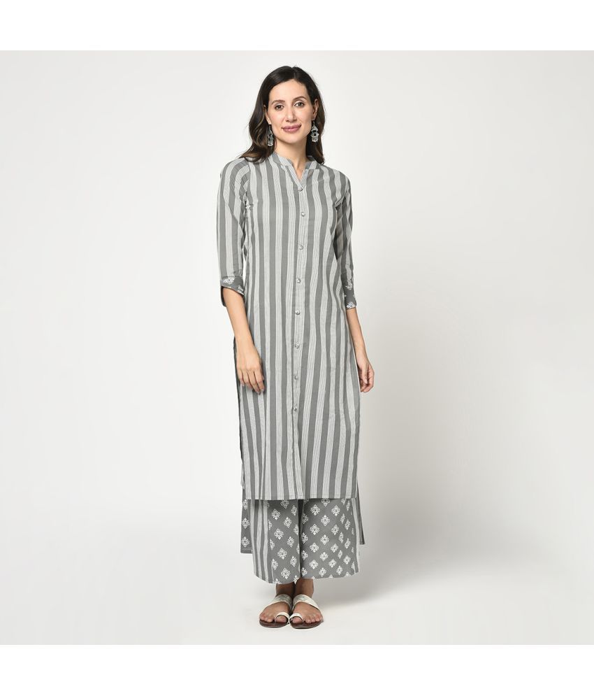     			JAIPUR VASTRA - Grey Front Slit Cotton Women's Stitched Salwar Suit ( Pack of 1 )
