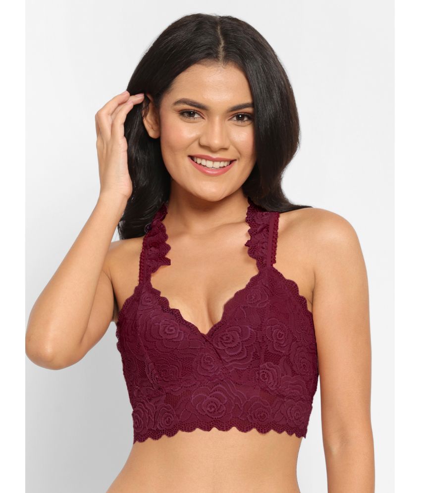     			N-Gal Lace Non Padded Women's Bralette Bra ( Wine )