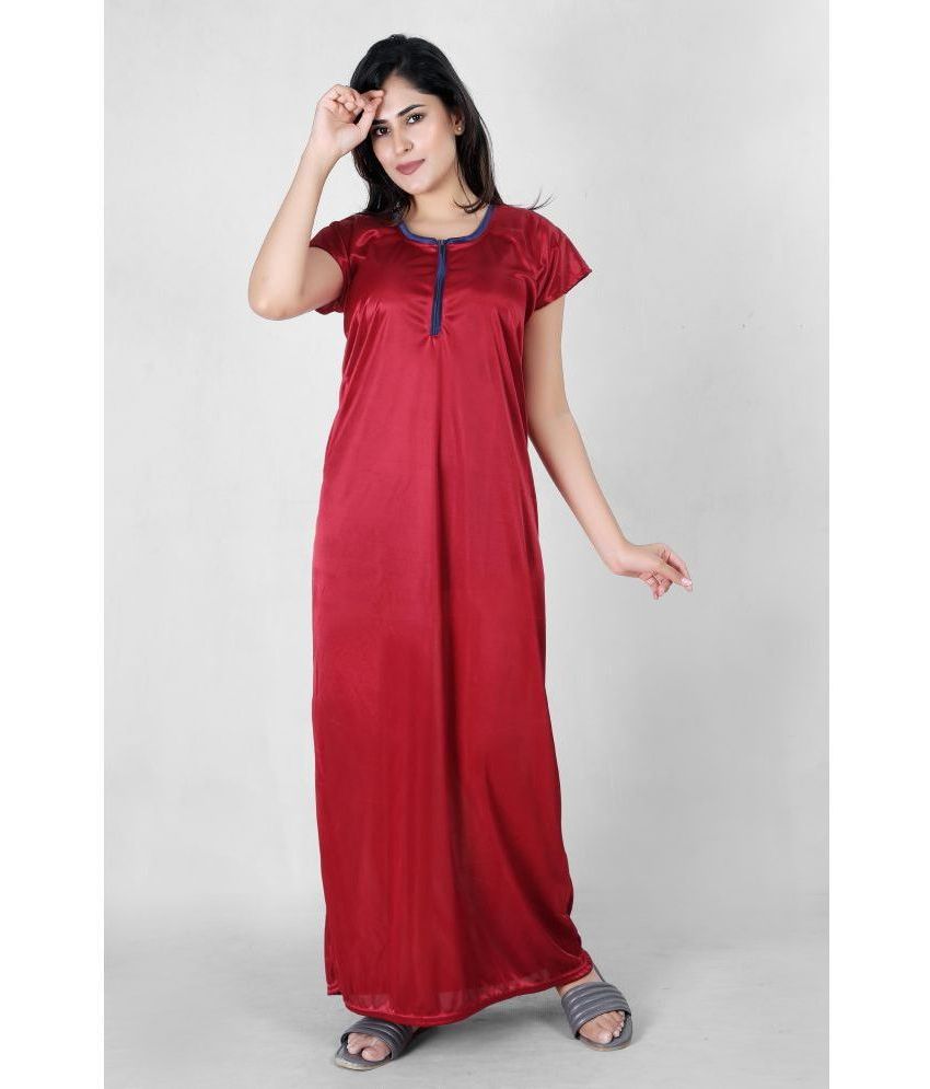     			RRIDHIMA - Maroon Satin Women's Nightwear Nighty & Night Gowns ( Pack of 1 )