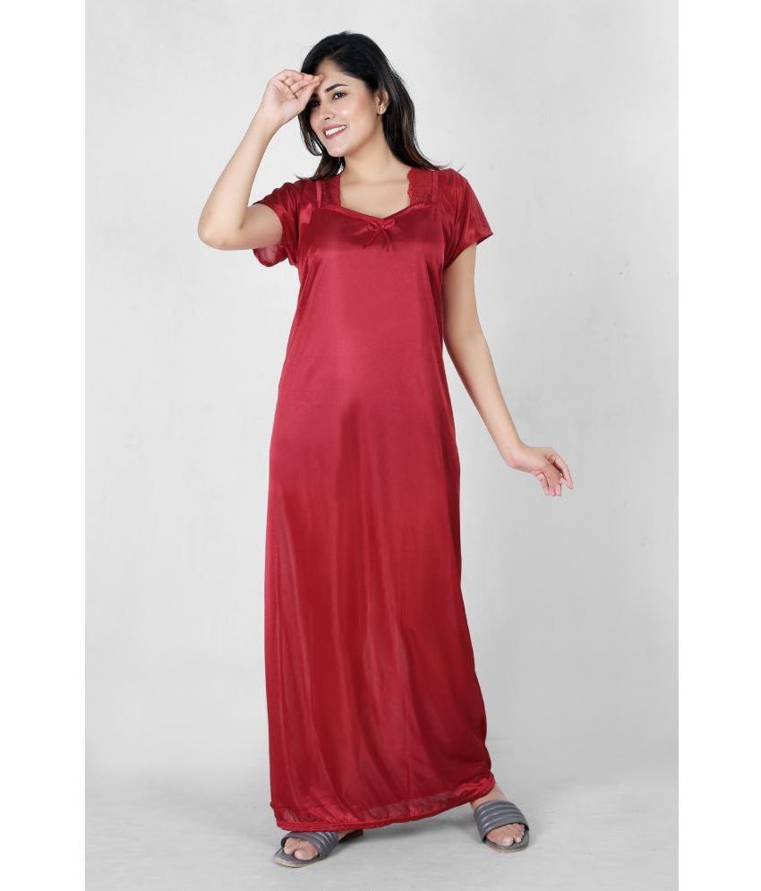    			RRIDHIMA - Maroon Satin Women's Nightwear Nighty & Night Gowns ( Pack of 1 )