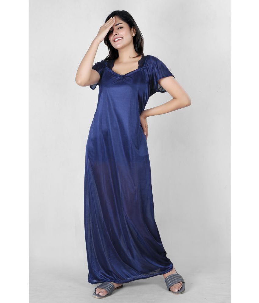     			RRIDHIMA - Navy Satin Women's Nightwear Nighty & Night Gowns ( Pack of 1 )