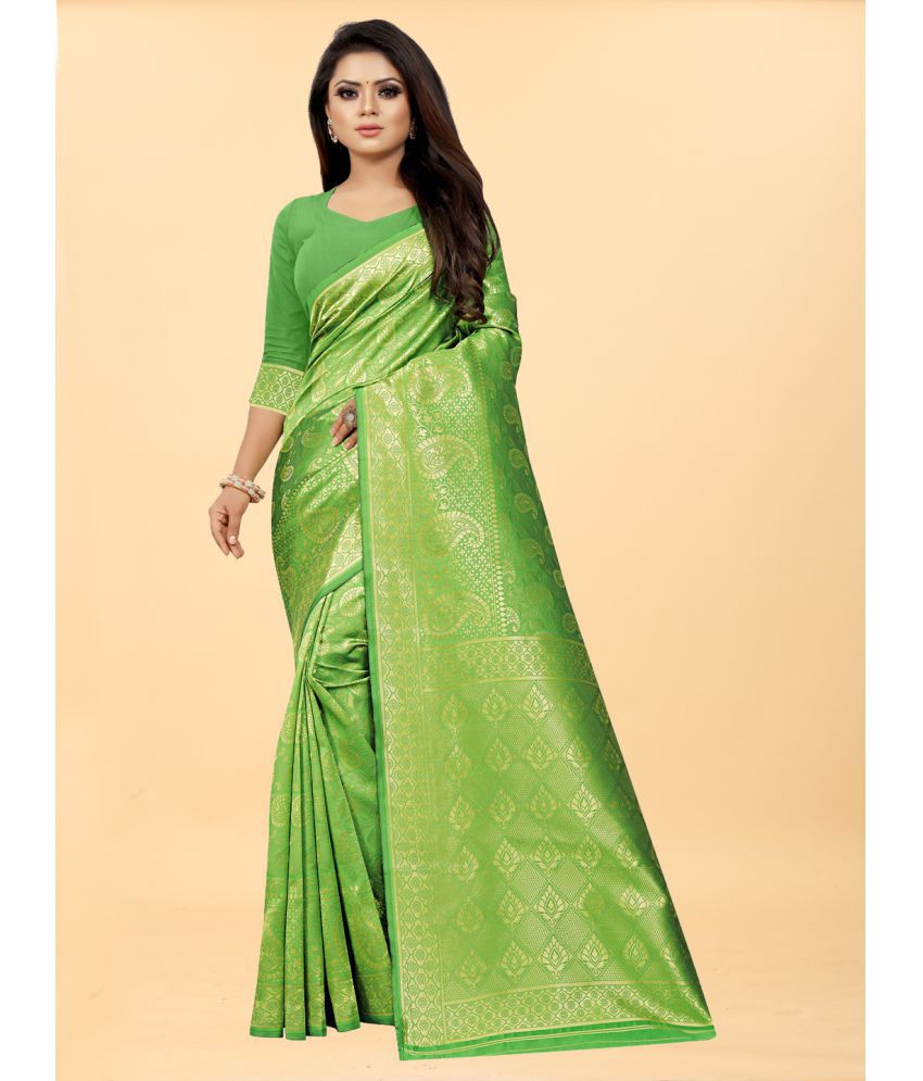     			Gazal Fashions - Green Banarasi Silk Saree With Blouse Piece ( Pack of 1 )