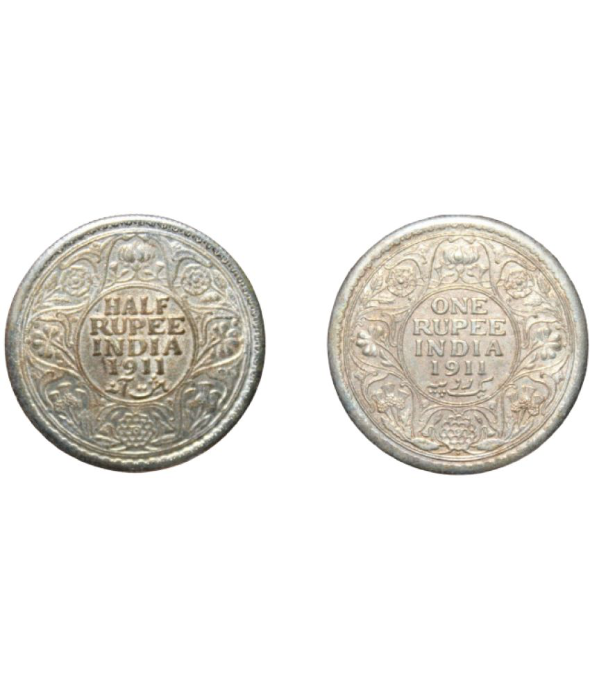     			newWay - (Set of 2) Half and One Rupee (1911) 2 Numismatic Coins