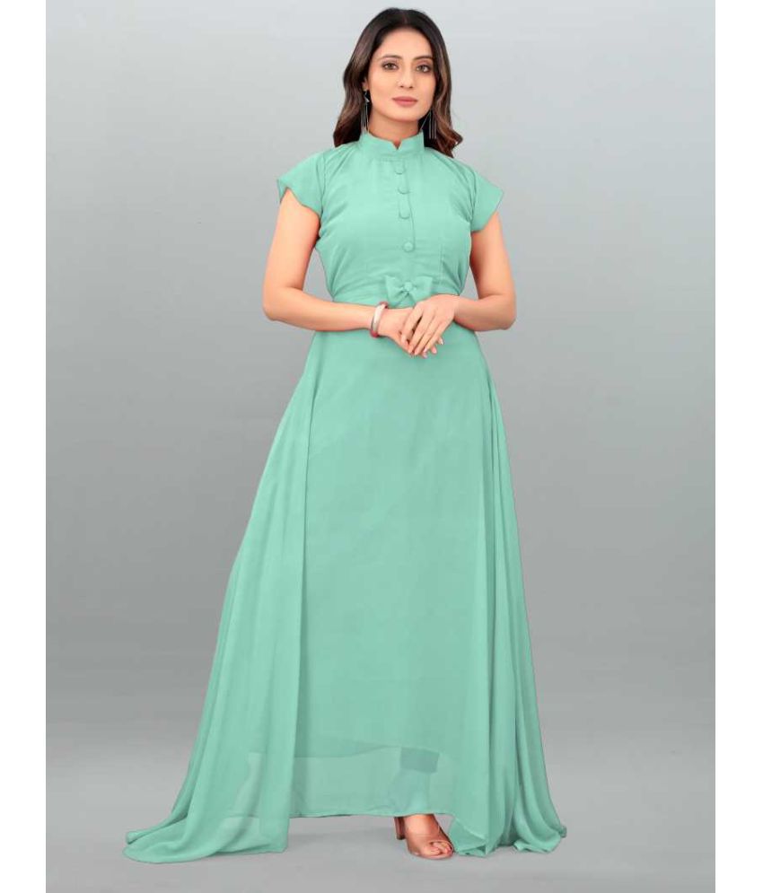     			Femvy - Mint Green Georgette Women's Fit & Flare Dress ( Pack of 1 )
