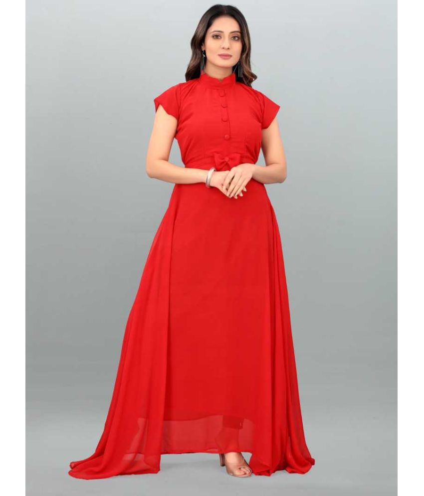     			Femvy - Red Georgette Women's Fit & Flare Dress ( Pack of 1 )