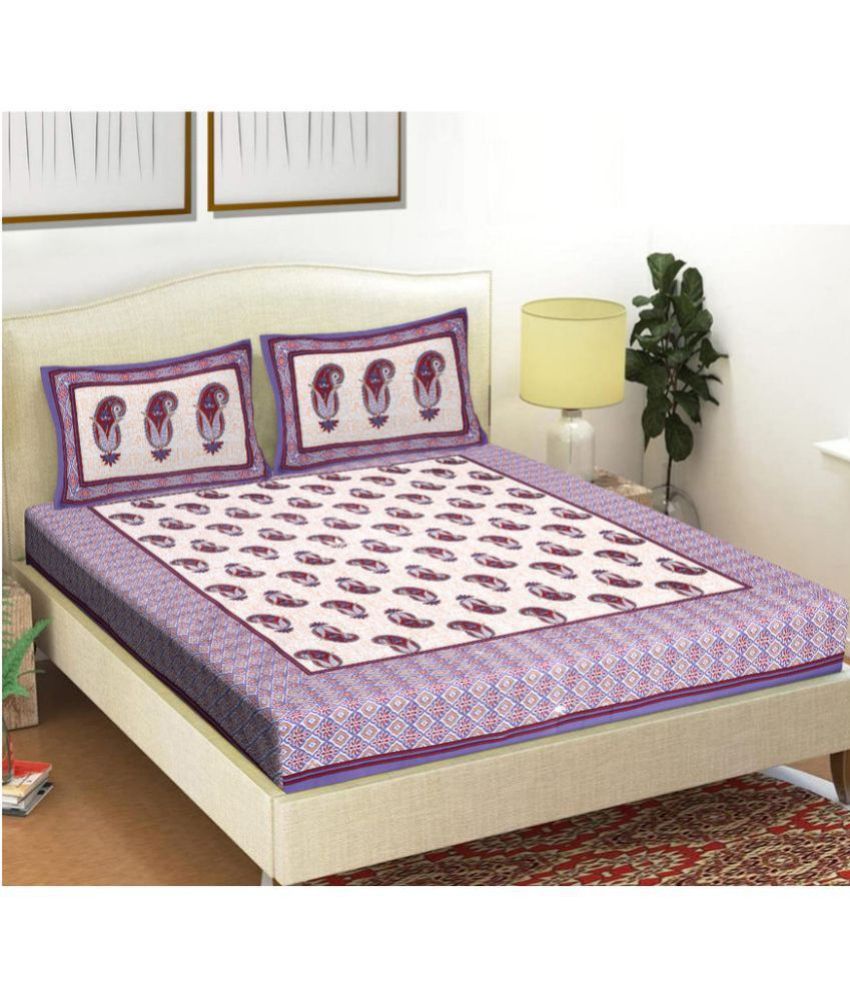     			FrionKandy Living - Purple Cotton Double Bedsheet with 2 Pillow Covers