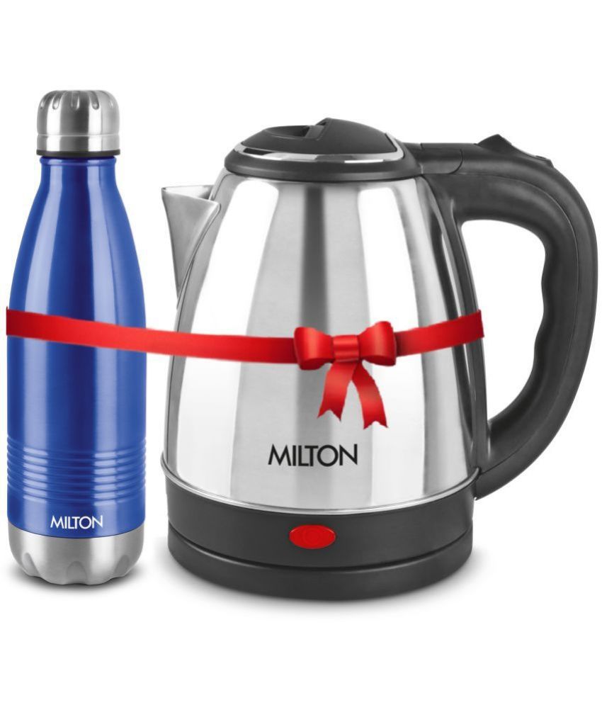     			Milton Combo Set Go Electro Stainless Steel Kettle, 1.2 Litres, Silver and Duo Dlx 500 Thermosteel Hot and Cold Bottle, 500 ml, Blue | Office | Home | Kitchen | Travel Water Bottle