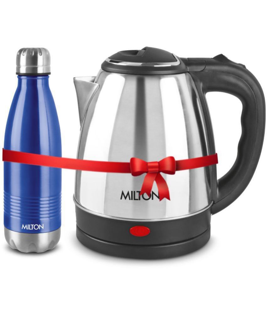     			Milton Combo Set Go Electro Stainless Steel Kettle, 1.5 Litres, Silver and Duo Dlx 750 Thermosteel Hot and Cold Bottle, 700 ml, Blue | Office | Home | Kitchen | Travel Water Bottle