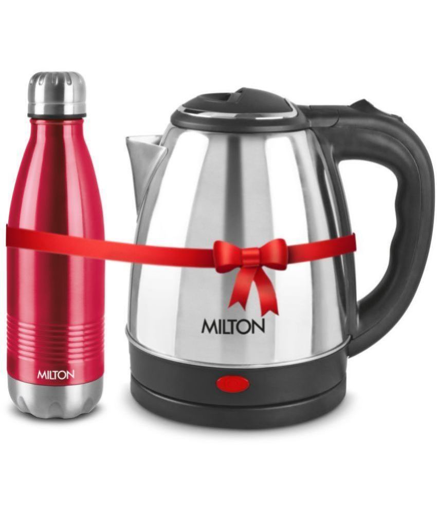     			Milton Combo Set Go Electro Stainless Steel Kettle, 2 Litres, Silver and Duo Dlx 500 Thermosteel Hot and Cold Bottle, 500 ml, Maroon | Office | Home | Kitchen | Travel Water Bottle