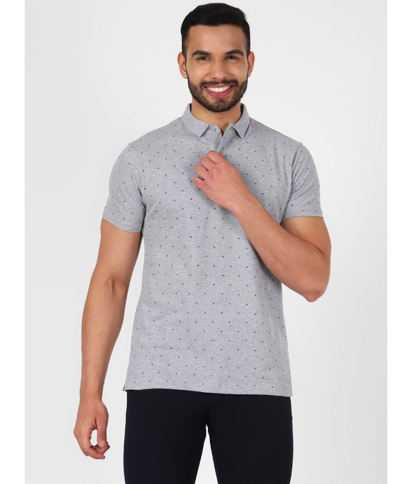     			UrbanMark Men Half Sleeve Regular Fit All Over Printed Polo T Shirt-Melange Grey