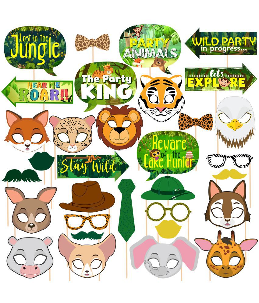 Zyozi 32 PCS Jungle Photo Booth Props Wild Animals Forest Themed Party  Props Kit for Jungle Kids Baby Shower Birthday Party Decorations Supplies -  Buy Zyozi 32 PCS Jungle Photo Booth Props