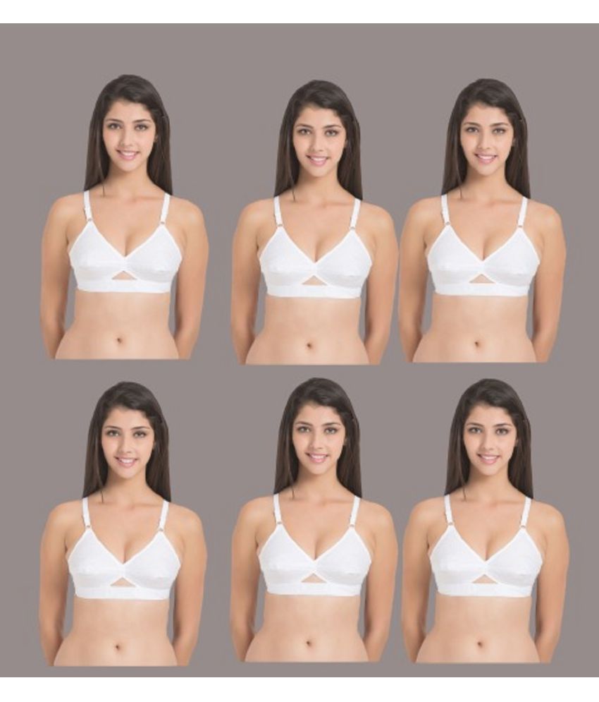     			Desiprime - White Cotton Non Padded Women's Everyday Bra ( Pack of 6 )