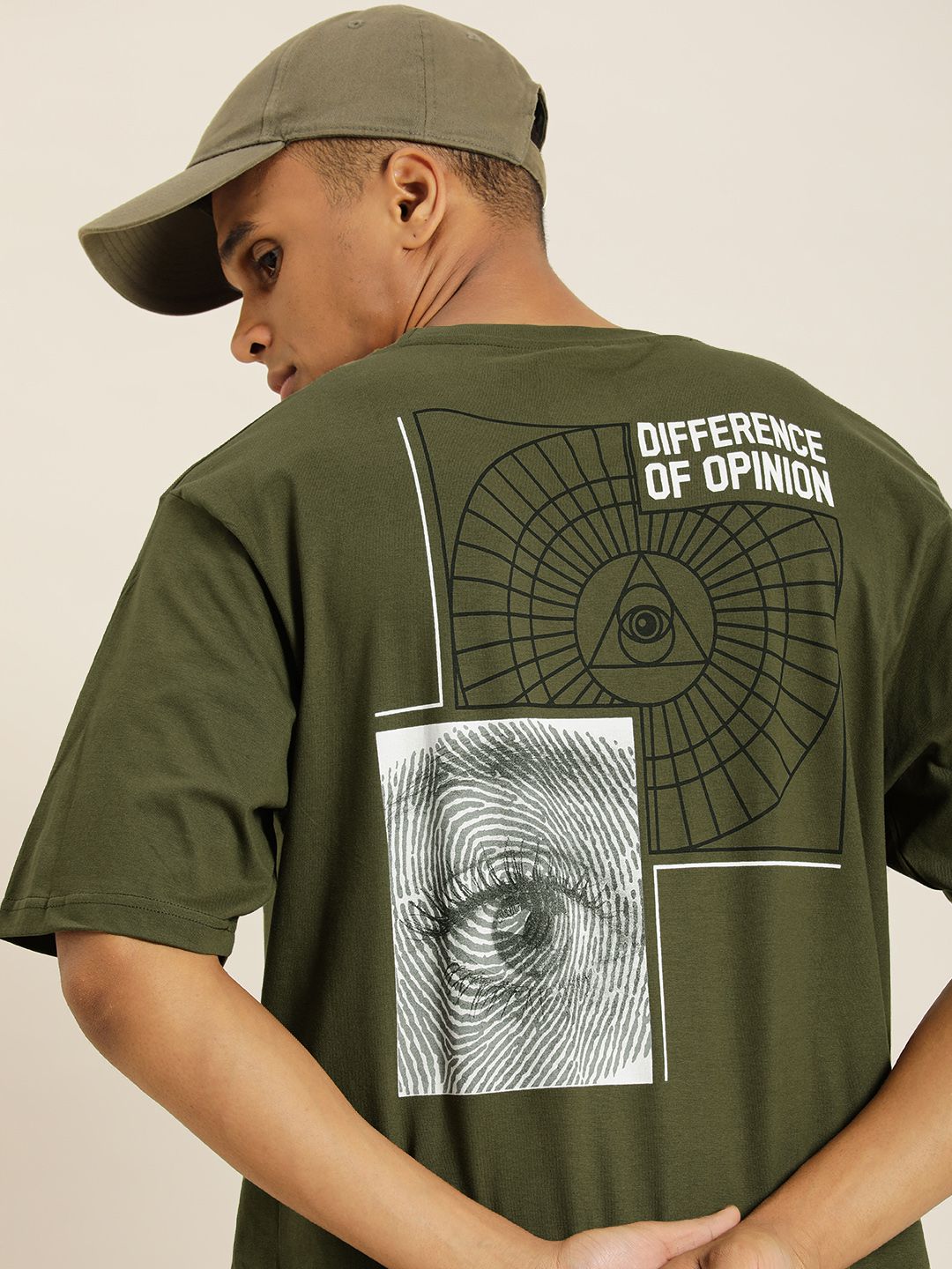     			Difference of Opinion - Olive Cotton Oversized Fit Men's T-Shirt ( Pack of 1 )