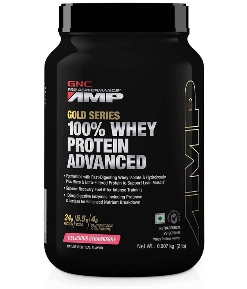     			GNC AMP Gold Series 100% Whey Protein Advanced- Delicious Strawberry | 2 lbs