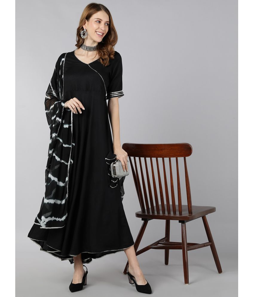     			KIPEK - Black Anarkali Rayon Women's Stitched Salwar Suit ( Pack of 1 )