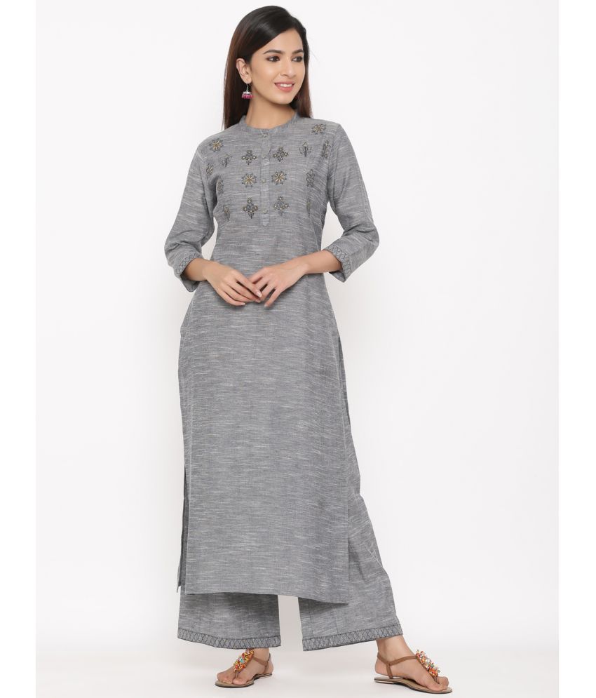     			KIPEK - Dark Grey Straight Cotton Women's Stitched Salwar Suit ( Pack of 1 )