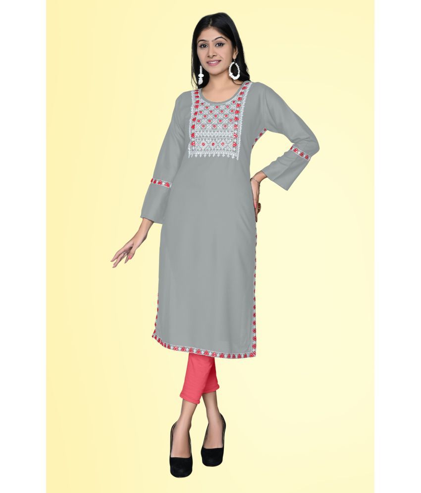     			Kapadia - Grey Rayon Women's Straight Kurti ( Pack of 1 )