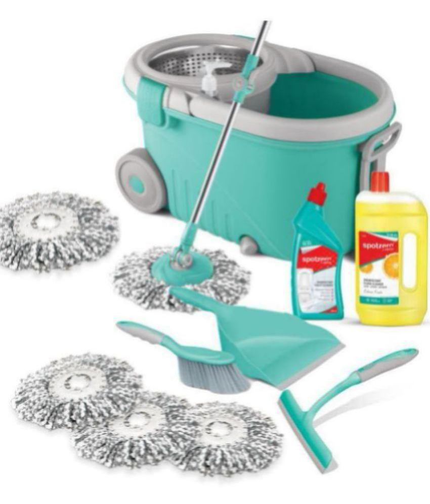 Spotzero By Milton Royale Mop Floor and Kitchen Cleaning - (Dustpan Set With Brush 1 pc, Toilet Cleaner 1 pc - 500 ml, Floor Cleaner 1 pc - 1 Litres, Kitchen Platform Moppy 1 pc, Spin Mop Refill 3 pc)