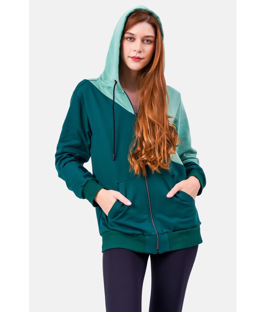     			NUEVOSDAMAS Cotton Green Hooded Sweatshirt