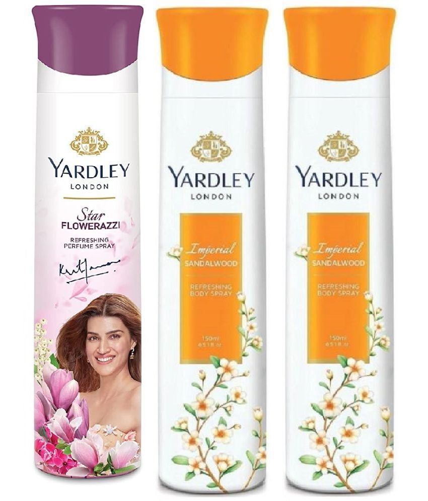     			Yardley London - 1 FLAWERAZZI & 2 SANDALWOOD  150ML EACH, Deodorant Spray for Women 450 ml ( Pack of 3 )