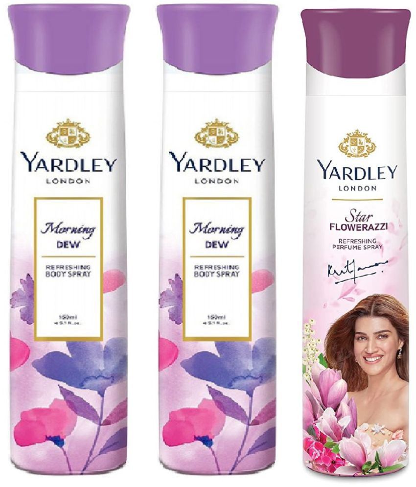     			Yardley London - 1FLAWERAZZI & 2 MORNING DEW 150ML EACH , Deodorant Spray for Women 450 ml ( Pack of 3 )