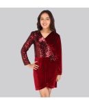 Cutecumber Velvet Wrap Dress For Girls ( Pack of 1 , Maroon )