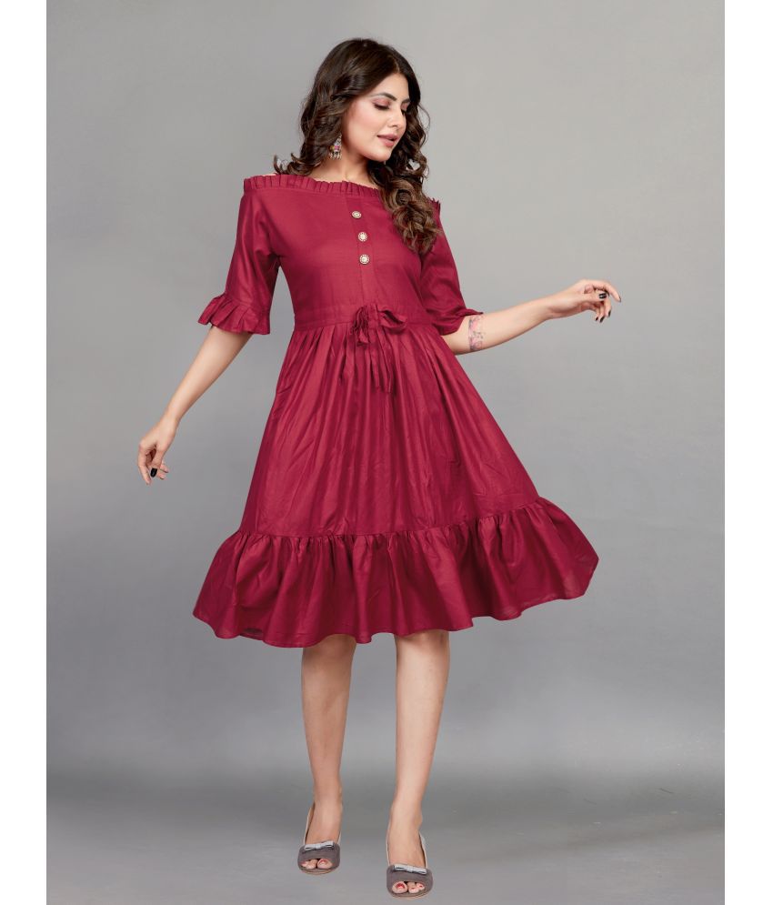     			Aika - Maroon Rayon Women's Fit & Flare Dress ( Pack of 1 )
