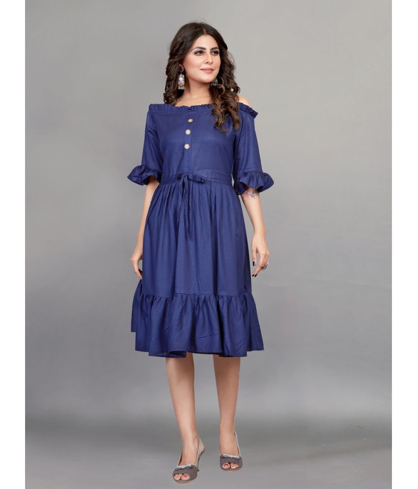     			Aika - Navy Rayon Women's Fit & Flare Dress ( Pack of 1 )