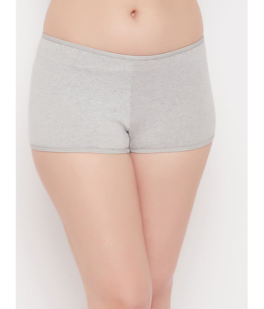 Clovia - Grey Cotton Self Design Women's Boy Shorts ( Pack of 1 )