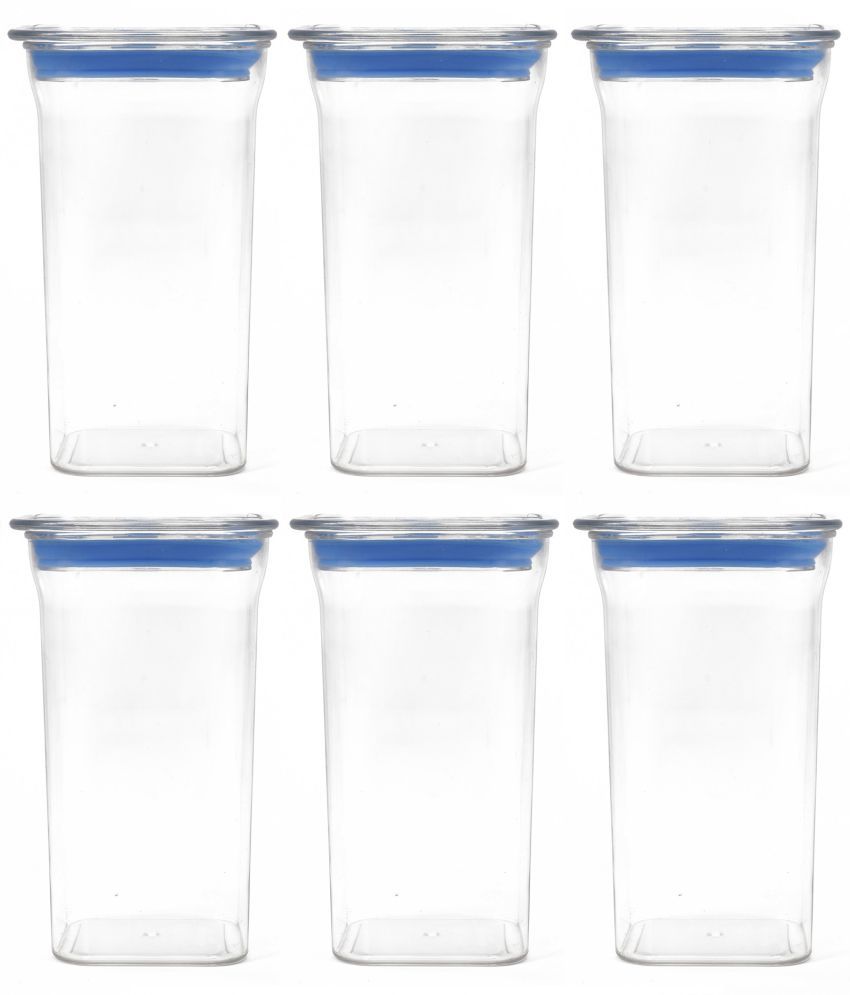     			HomePro Fabio Airtight Transparent storage Plastic container pack of 6, Square, 1100ml Blue